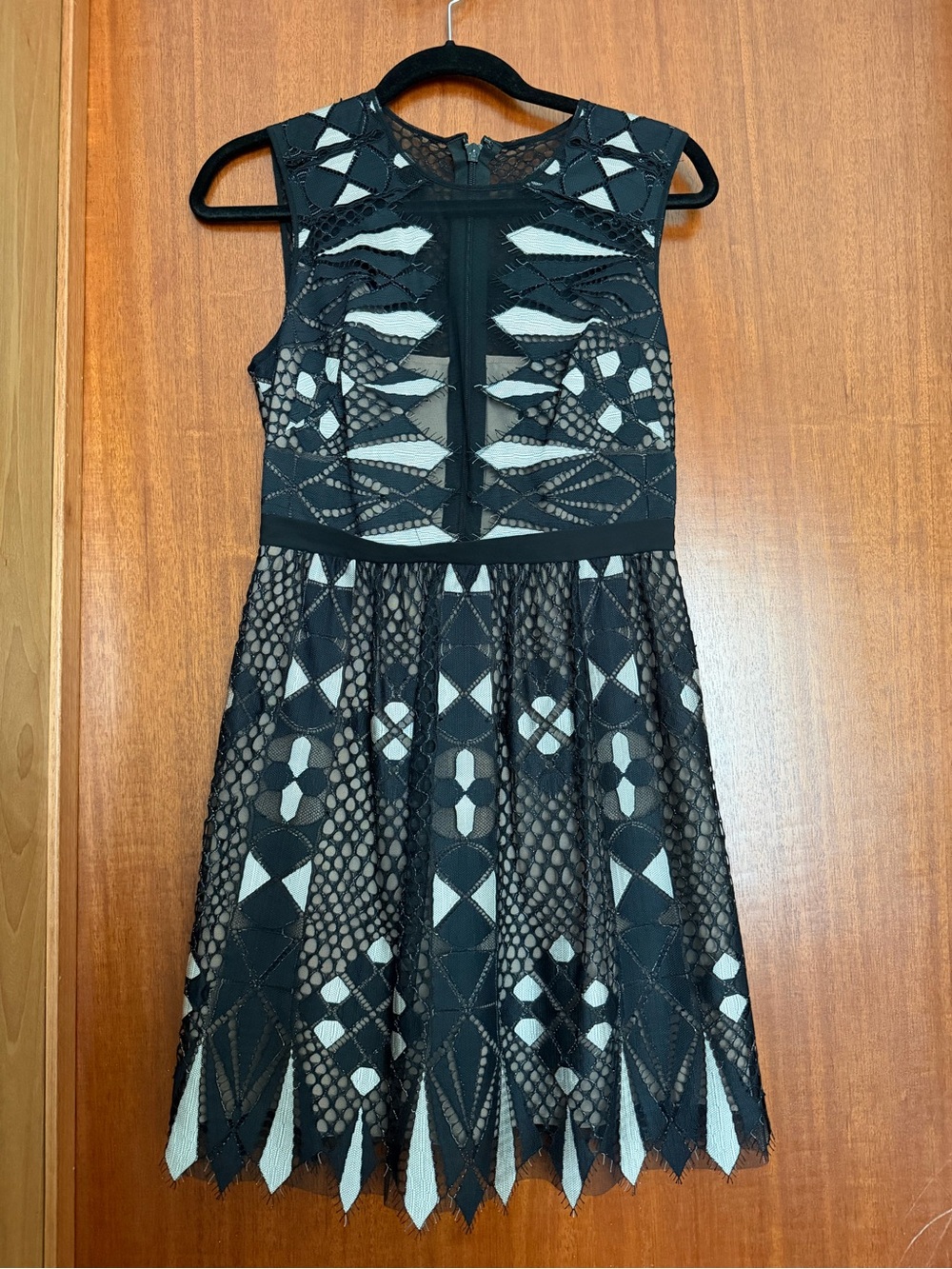 BCBGMaxAzria Black & Cream Lace Fit-and-Flare Mini Dress